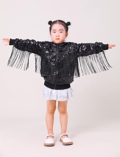 Tessel Girls Sequin Jackets Kids Boys Bomber Hoodie Jacket Zip Up Coat Sparkle Outwear Birthday Clothes2