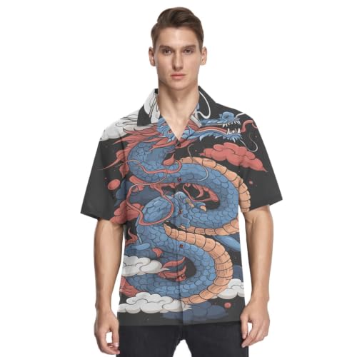 Chemise hawaïenne homme dragon bleu vêtement de plage confortable pour ne pas souffrir du chaud