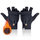 MA COWCF Winter Fingerless Gloves for Women Men Warm Knitted Convertible Mittens Flap Cover