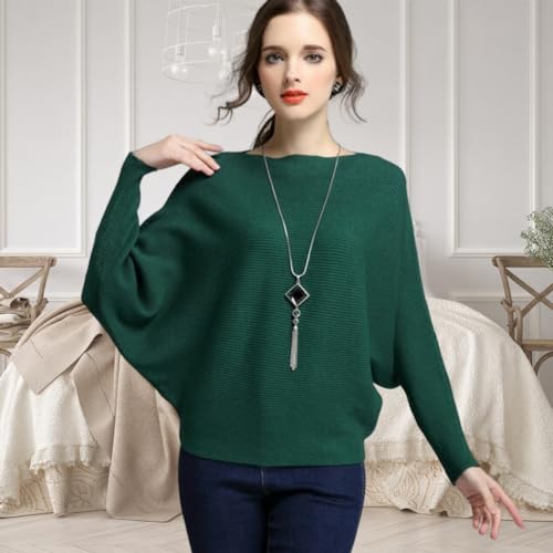 Image of FULIER Women Oversized Boat Neck Batwing Sleeves Dolman Knitted Sweaters Lightweight Pullovers Tops One Size