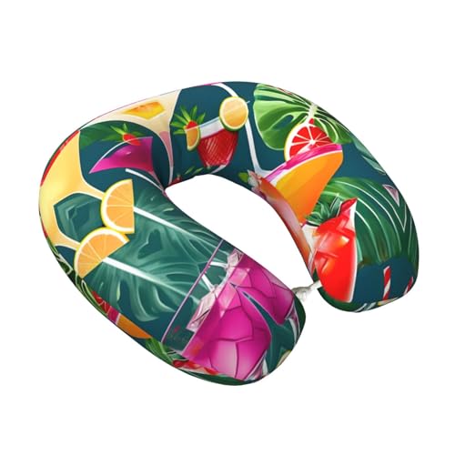 Almohada de viaje con diseño tropical en negro miniatura 2