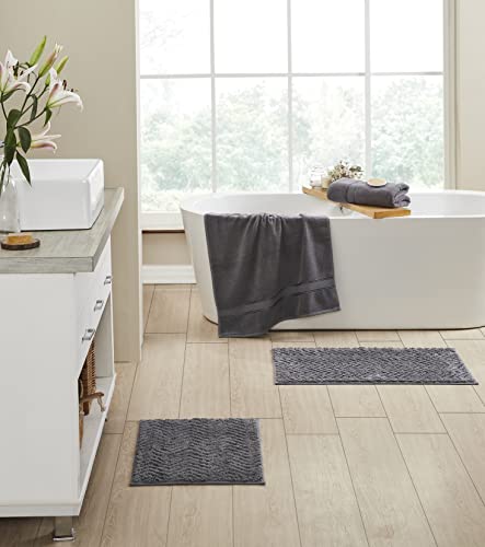 Image of Better Trends Chelsea Collection, 3-Piece Bathroom Set with Toilet Rug and Towels, 100% Plush Cotton, Machine Washable and Water Absorbent Bath Linens, Gray Chevron Pattern