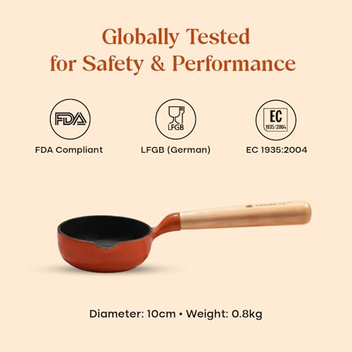 Image of CUMIN CO. Cast Iron Tadka Pan | 10cm| Induction Base Cookware | 10 Years Warranty | Non Toxic Small Tadka Pan for Spice Tempering /Seasoning | Chemical Free Coating | Color: Rust