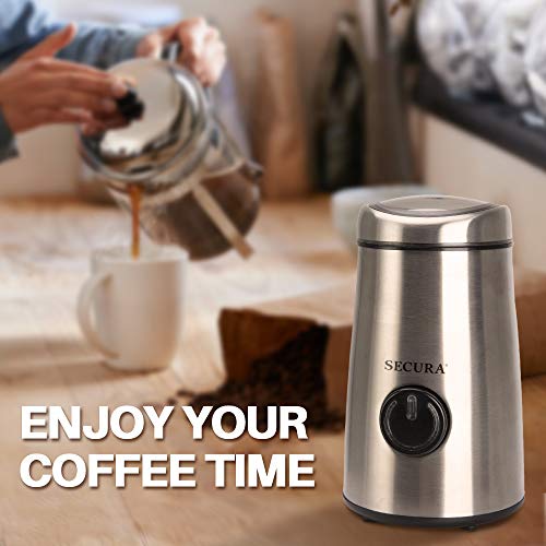 Secura Electric Spice Grinder and Coffee Grinder with Stainless Steel Blades, 2.12 Ounce, for Grinding Coffee, Spice, Nuts, Herbs, Pepper