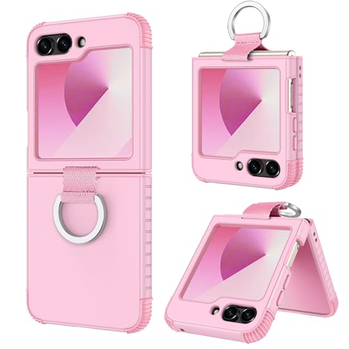 Image of BENTOBEN for Samsung Galaxy Z Flip 6 5G Case with Ring, Heavy Duty 2 in 1 Full Body Rugged Galaxy Z Flip6 Case Girls Women Boy Men Shockproof Protection Cover for Samsung Z Flip 6 6.7 inch,Cherry Pink
