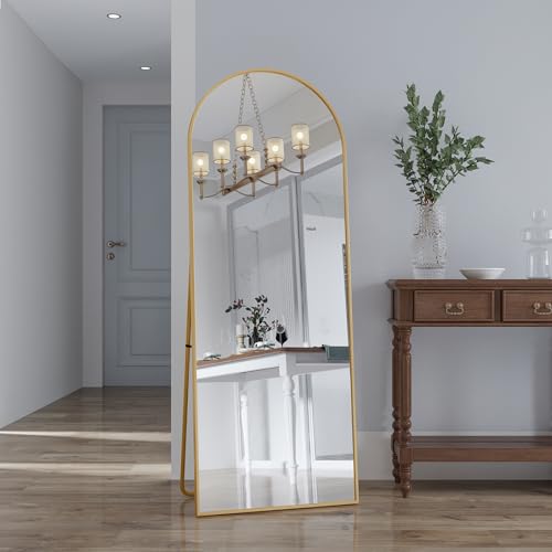 BursDany Miroir sur Pied Arqué 162x53 cm - Grand Miroir Mural avec Cadre Aluminium Multi-Fonction (Suspendu/Posé/Appuyé), Miroir Pleine Longueur pour Salle de Bain,...