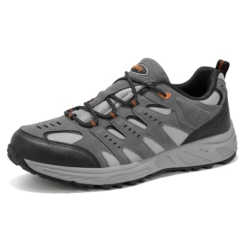 Kricely Zapatos de Senderismo Hombres Zapatillas Trekking Zapatilla Trail Running Botas de montaña Bajo Zapatillas de Camping Calzado Deportivas Ligeras Transpirable al Aire Libre (Gris 43)