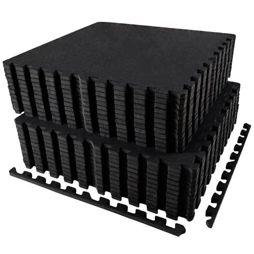 Image of AIRHOP 0.56in Thick 96 Sq Ft Exercise Equipment Mats, 24 Tiles Upgraded Rubber Top with High Density EVA Foam, Large Interlocking Puzzle Gym Flooring for Home Gym, Heavy Weight Workout,Black