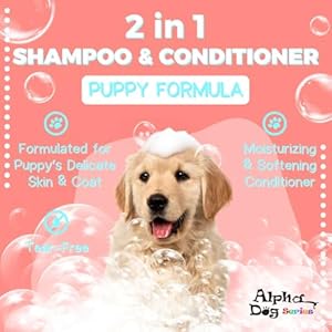 Alpha Dog Series Puppy Grooming Natural Dog Shampoo and Conditioner with Aloe Vera, pH balanced Shampoo for Dogs, Tear-Free, Moisturizing Dog Shampoo for Sensitive Skin – 26.4 Oz