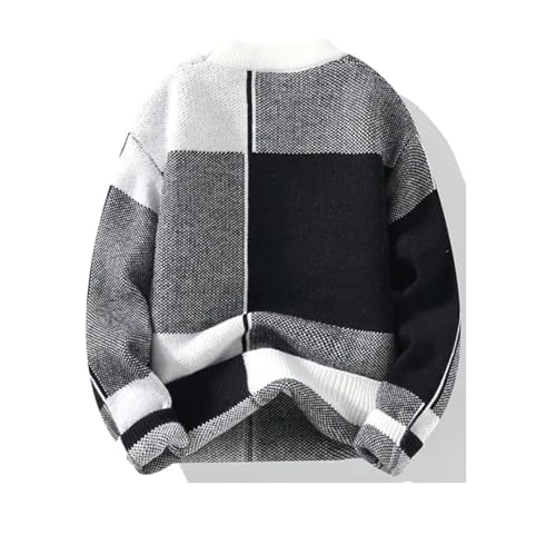 Men Plaid Sweaters Mens Casual Warm Sweater O-Neck Geometric Patterns Pullovers4