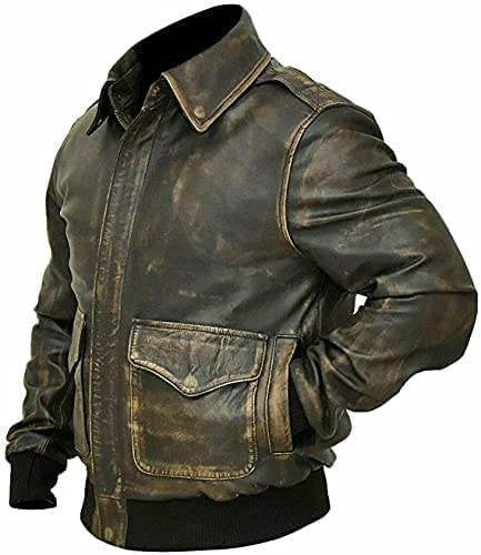 Image of A2 Aviator Jacket Men - Brown Leather Flight Bomber Jacket - US Air Force WW2 Pilot Jacket - Mens Motorcycle Leather Jacket