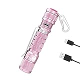 BALIT Mini Rechargeable Keychain Flashlight Waterproof with 10440 Battery(Included) , Small Pocket EDC Flashlight with 220 Lumen, 3 Modes, Tail Switch Light for Outdoor Camping Hiking Emergency,Pink