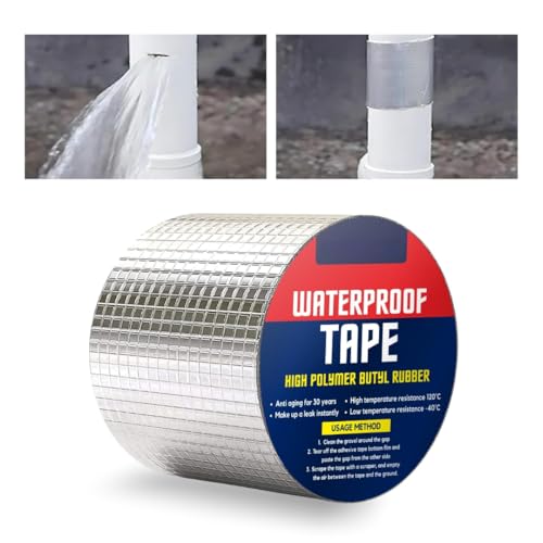 Image of 10Meter Super Strong Adhesive Waterproof tape Permanent Repair Roof Water Leakage Solution Rubber Foil Suitable for Roof Leak,surface Crack,Window Sill Gap,Boat Sealing(4Inch 10CM*5M+5M=10 Meter)