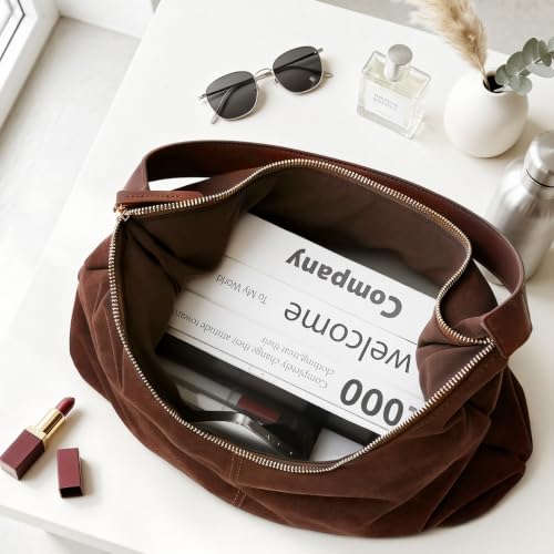 Image of Slouchy Suede Hobo Bag Brown Faux Suede Purse Large Fall Shoulder Bag