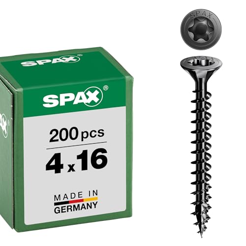 Spax Vis universelle, tête fraisée, noire, T-STAR plus, filetage complet (4 x 16 mm, 200 pièces)