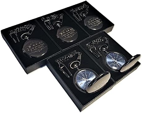 ETERNITY Set of 6 Pocket Watches, Personlalized Set of 6 with Blue dial face Sunburst Style. Perfect his and her Gift Set (Rose Gold)