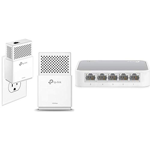 TP-Link AV1000 Powerline Ethernet Adapter - Gigabit Port, Plug&Play, Power Saving(TL-PA7010 KIT) & 5 Port Fast Ethernet Switch (TL-SF1005D)
