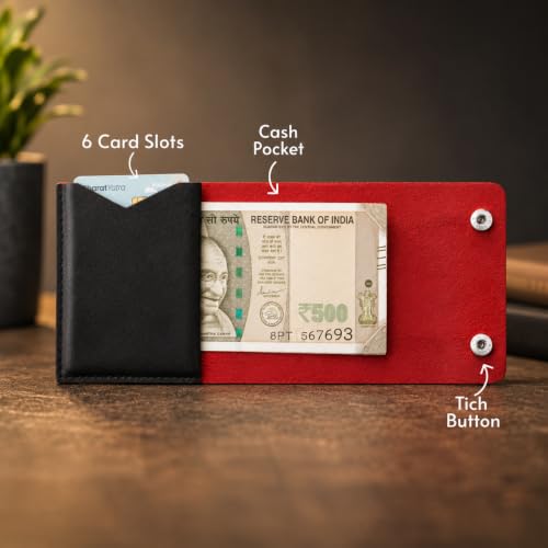 Image of The Wallet Store ClickKiss Genuine Leather Wallet for Men - Red