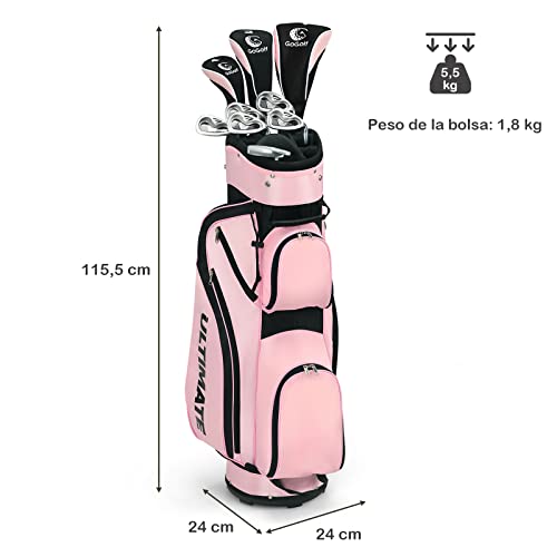 COSTWAY-Set-de-Palos-de-Golf-para-Mujeres-Incluye-Driver-en-Aleacion-de-Aluminio-460-CC-Madera-Fairway-3-Hibrido-4-Hierros-6-7-8-y-9-Putter-Bolsa-de-Golf-con-Tiras-Palos-de-Golf