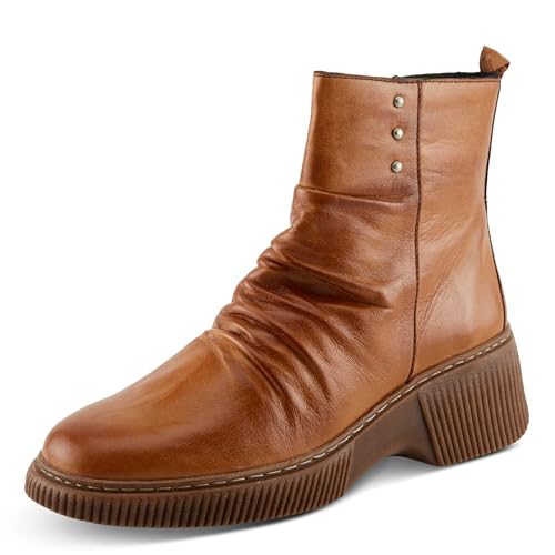 Spring Step Women's NAYANA Booties with Ruching Leather, Metal Rivets, and Removable Insoles