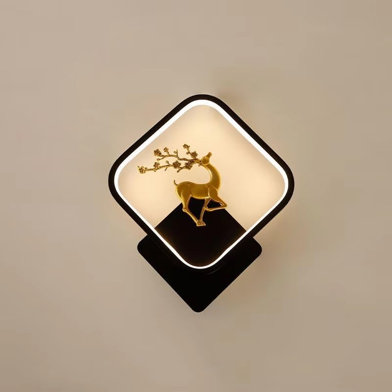 Image of Square LED Wall Light with Golden Deer & Branch Design, Multi-Color LED | Plastic | Wall Lamp for Bedroom, Living Room, Hallway, Pack of 1
