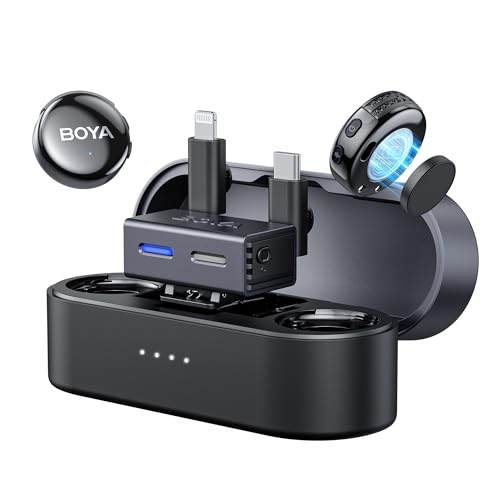 Image of BOYA BOYALINK 3 Wireless Lavalier Mic, AI Noise Cancellation, 48kHz /24Bit Audio, 984ft Range, 30H Battery, Charging Case for Vlogging & Streaming ((with Charging Case) Type-C+Lightning+3.5mm)