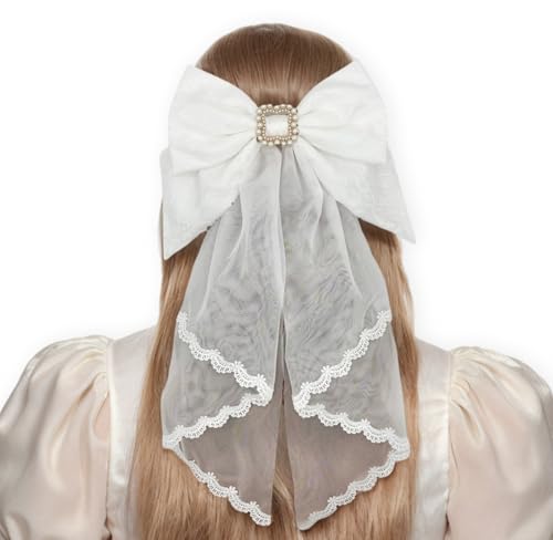 Gran Lazo para el Cabello, Velo, Clips para el Cabello, Diademas para Mujer, Accesorios Lolita, Encaje Dulce, Broche de Pelo, Fiesta, Princesa Dulce, Anime, Blanca miniatura 1