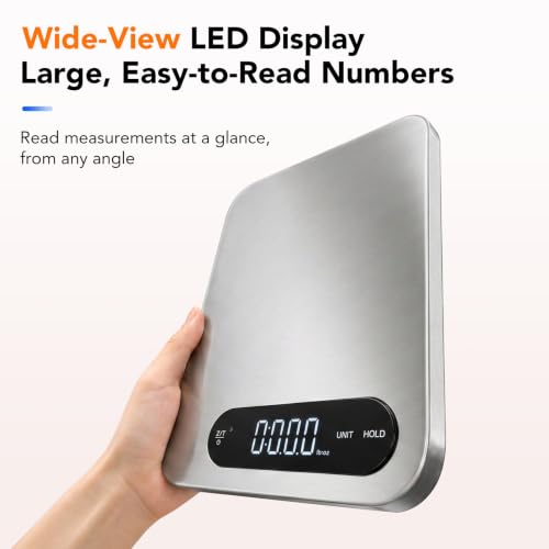 Image of Ultrean IPX7 Waterproof Food Scale, 33lb Rechargeable Kitchen Scale Digital Weight Grams and Ounces, Large Platform, 1g Precision, 304 Stainless Steel, LED Display for Cooking, Baking & Meal Prep