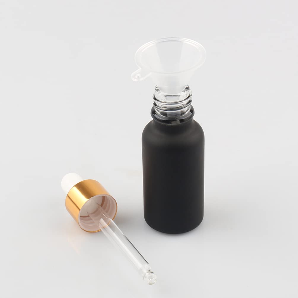 24 Pieza 20ml Negro Mate Botellas de Cristal con Pipeta, 20 ml Frasco Cuentagotas Cristal con Tapón de Rosca Oro, Botella de Vidrio con Cuentagotas para Aceite Esencial Aromaterapia