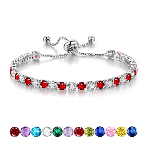 Birthstone Bracelet for Women, Silver Tennis Bracelets with Cubic Zirconia Adjustable Slider Rhinestone Bracelet Birthday Anniversary Friendship Jewelry Gifts for Her Mom Wife Girlfriend, July