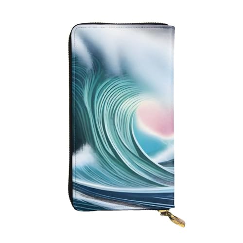 vast Tsunami Prints Leather Long Clutch Wallet for Fashionable Girls and Women - Durable, Stylish, and Functional, Black, One Size
