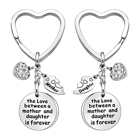 2pcs Mother Daughter Gift,Silver Heart Pendant Keychain Keyring"The Love Between A Mother And Daughgter Is Forever"Reminder Present (STYLE 1) Cover