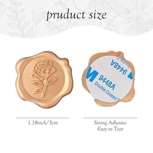 Wax Seal Stickers - 3D Rose Wedding Invitation Envelope Botanical Seal Stickers, 50 Pcs Self- Adhesive Light Gold Stickers, Perfect for Invitation, Christmas, Gift Wrapping, Wedding, Party