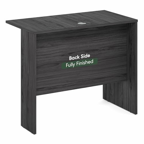 Image of Furinno Roger Office Desk Return, 35 Inch Rectangular Desk Return for Executive Desk, Reversible Return with Cord Grommet, Scratchproof and Water-Resistant, for Home Study, Office, Coastal Grey