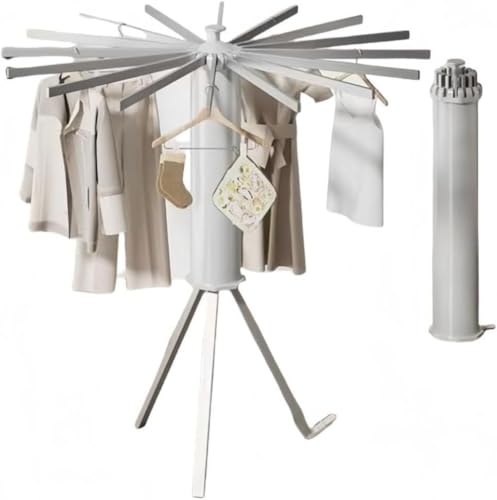 Barino 衣類乾燥ラック 洗濯物干し 室内物干し 折りたたみ式 ポータブル 省スペース 格納式乾燥 360度回転乾燥 三角形サポート 床置き乾燥 洗濯物干し パラソル型 折りたたみ コンパクト収納 省スペース オープン時 タコの形 (?,ホワイト) [