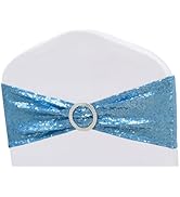 ZSJFMF Double-Sided Sequins Blue Chair Sashes for Wedding Decor, Blue Sequin Chair Bands with Sil...