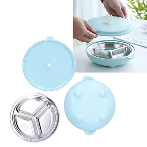 Tenpac Assiettes pour Tout Petits, Assiettes éTanches pour Enfants, Isolation à 3 Compartiments en Acier Inoxydable 304 RéUtilisables pour Enfants Adultes(Bleu) Cover