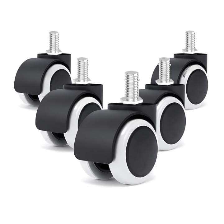 STMMZ Twin Castor Wheels Threaded Set Of 5 Pcs For Revolving Chairs And Other Revolving Products. 100% Nylon Abs Material Assurance.