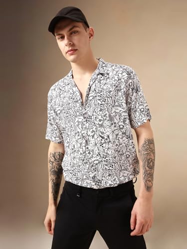 Image of Dennis Lingo Men White Rayon Half Sleeve Cuban Collar AOP Shirts