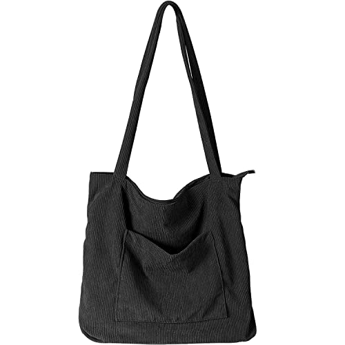 Bolso Tote de Pana para Mujer, Gran Capacidad, Color Negro miniatura 1