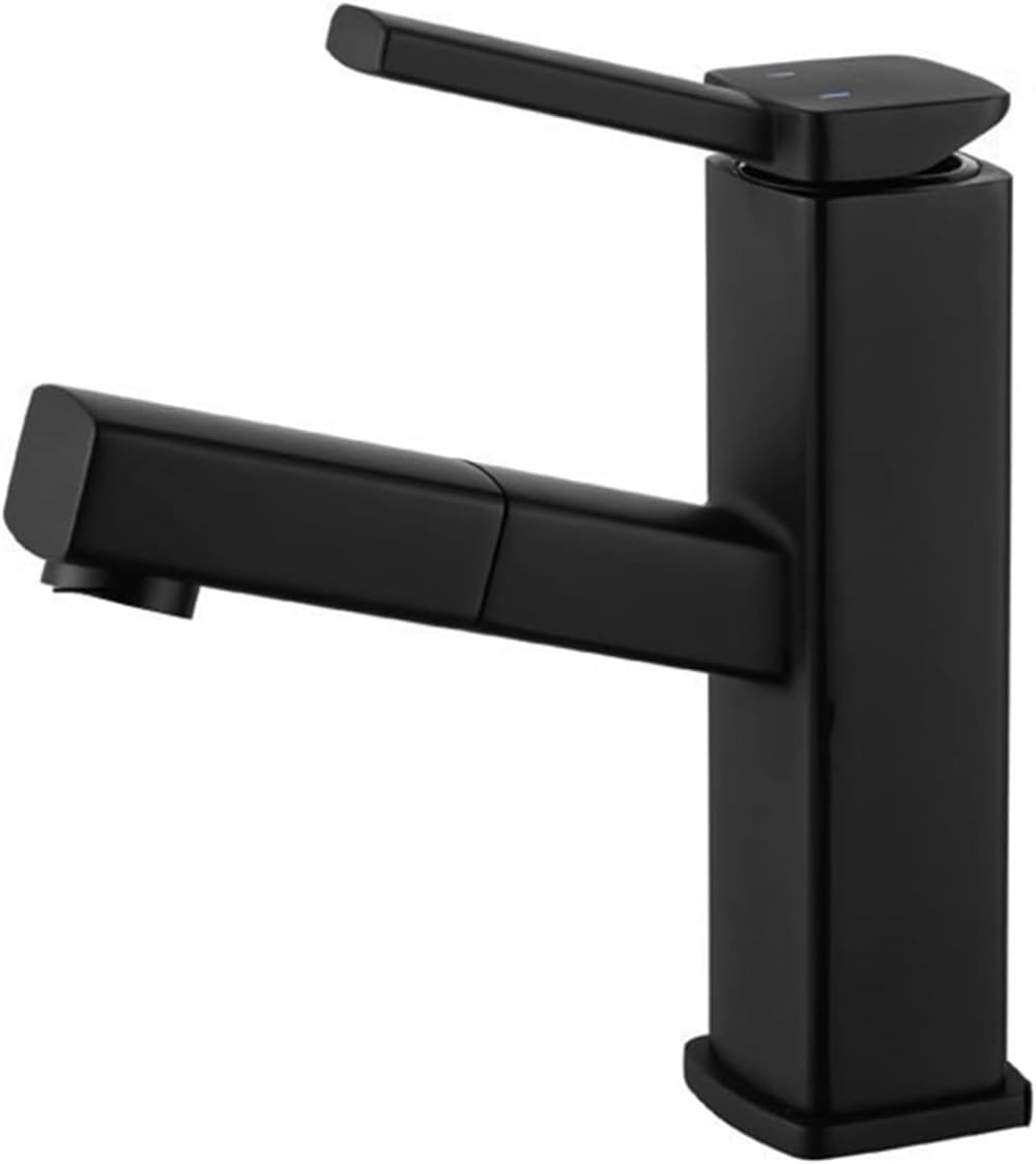 Robinet extractible noir pour lavabo de salle de bains à trou unique eau chaude et froide