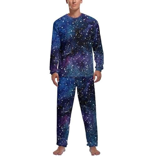 Ensemble de pyjama homme galaxie : haut manches longues et pantalon de nuit