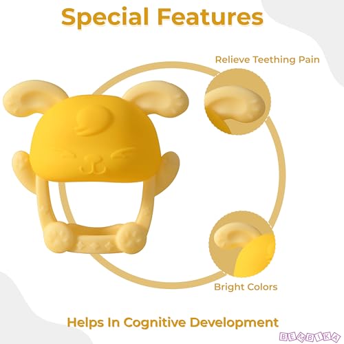 Image of Bembika Baby Teether Toys Bunny Shape, Baby Teether Silicone, Baby Teether Keys for Teething -(Yellow).