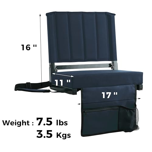 SPORT BEATS Stadium Seats with Back Support Bleacher Chairs with Back and Cushion Thick Padded Bleacher Seats Includes Shoulder Strap Navy Blue 1pc