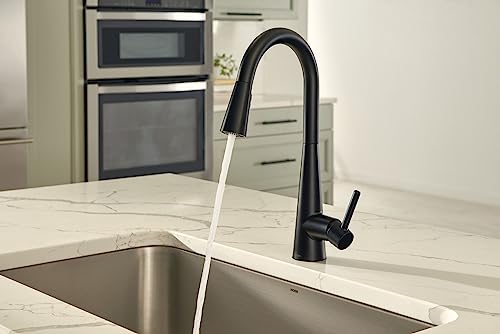 Moen Sleek Matte Black Motionsense Wave Sensor Touchless One-Handle High Arc Pulldown Modern Kitchen Faucet Featuring Power Clean, Motion Activated Kitchen Sink Faucet, 7864Ewbl #TOP2