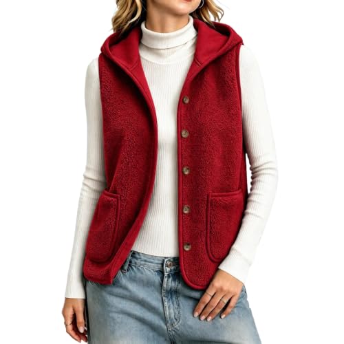 Hooded Vest Women Sherpa Button Up Sleeveless Warm Jacket with Pockets - image 1