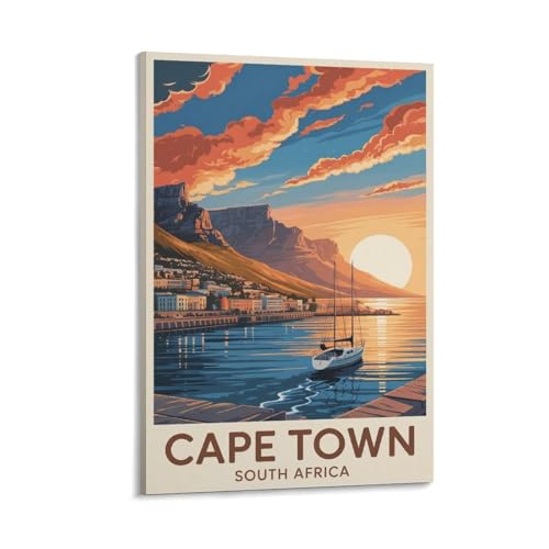 Poster de voyage Cape Town vintage 60x90 cm impression grand paysage urbain panoramique
