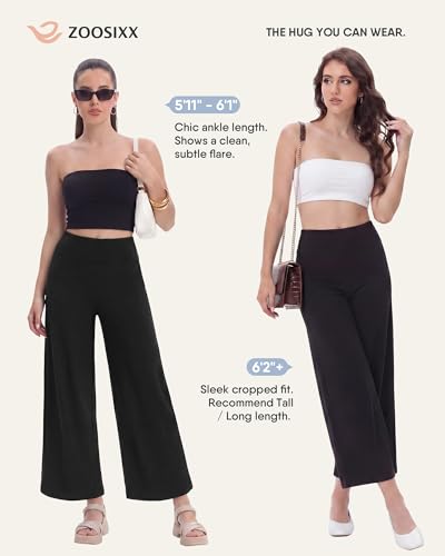 Image of ZOOSIXX Wide Leg Palazzo Pants for Women - High Waist Casual Beach Lounge Pants Loose Flowy Pants Stretchy Trousers
