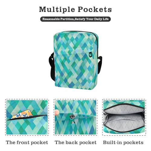 small messenger bag for men crossbody bag men Purse For Teens Adjustable Strap for School School- Fresh Rhomboid Turq2