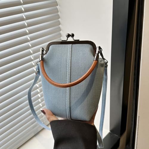 Women Bag Trendy Shoulder Bag Kiss Lock Handbag Phone Bag Fashion Crossbody Bag Top Handle Bag Denims Commuting Bag3